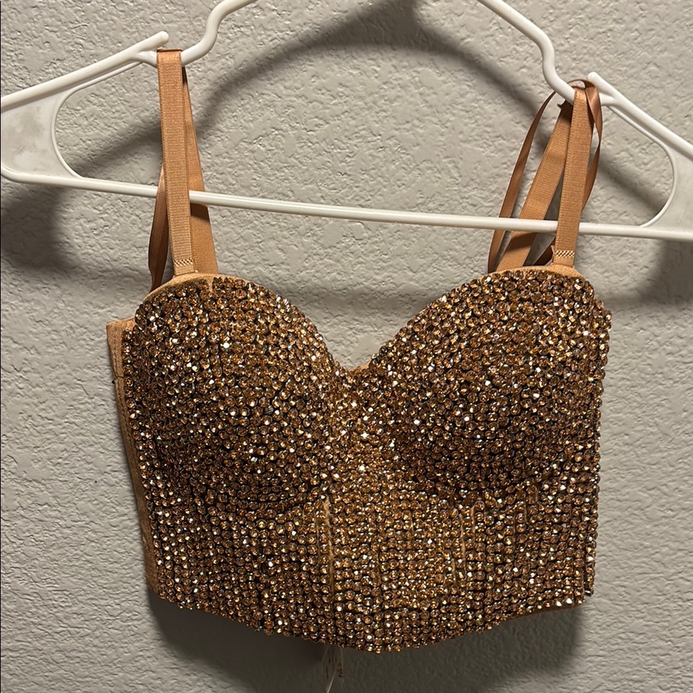 Windsor Gold Embellished Sleeveless Bustier Tank Top